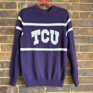 TCU Sweater Mens Sz M Purple White Cotton Blend Crewneck Frogs Hilflint